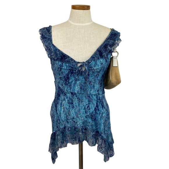 Kimchi Blue Y2K Regencycore Paisley Mesh Blouse Women SP Ruffle Fairycore NEW - Picture 1 of 9